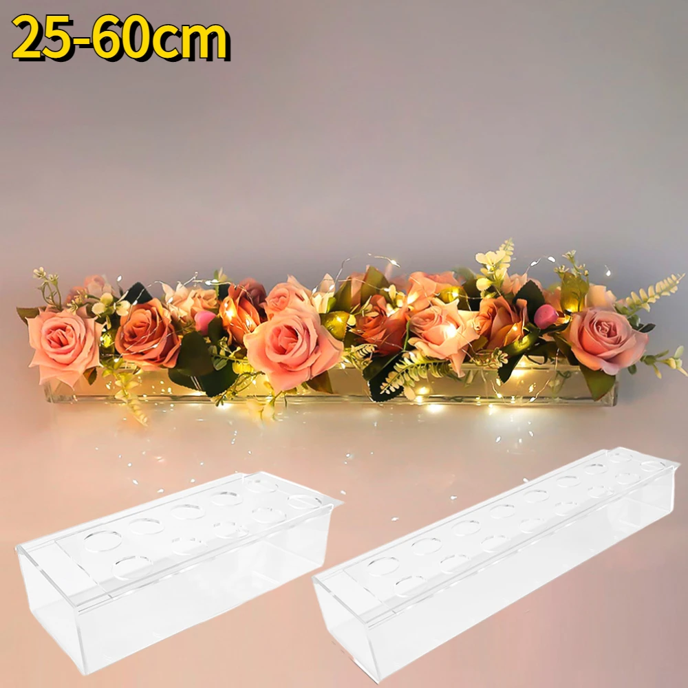 Transparent Clear Acrylic Long Flower Vase Rectangular Vase for Dining Table Party Wedding Decoration Rose Gift Box with Light