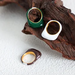Fashion Morandi Color Enamel Stainless Steel Rings For Women Gold Plated Index Figer Ring Jewelry Accessories Couple Gift