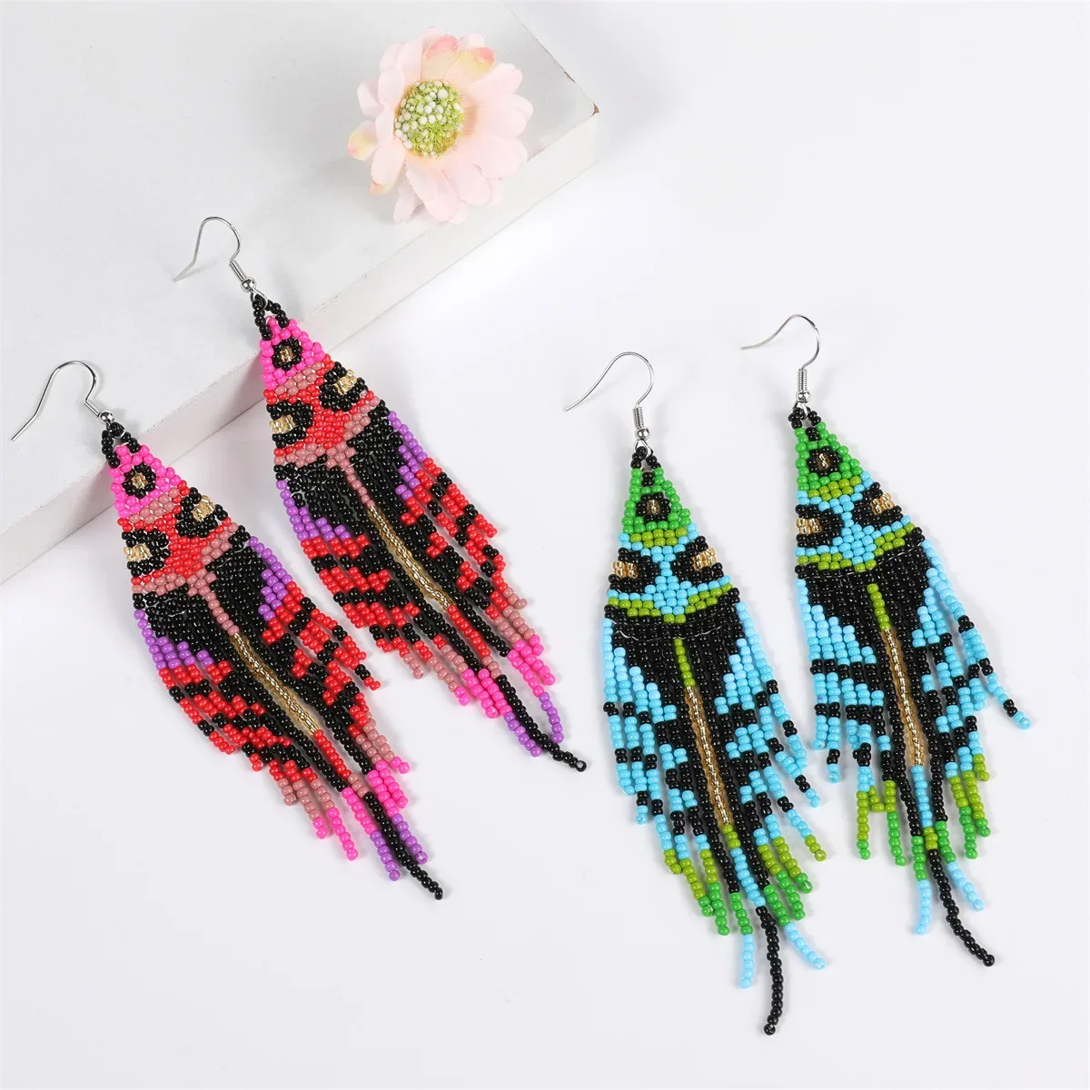 

Beaded earrings Tassel Originality Design Tide Simple Hand knitting Bohemia Alloy Rice bead earrings