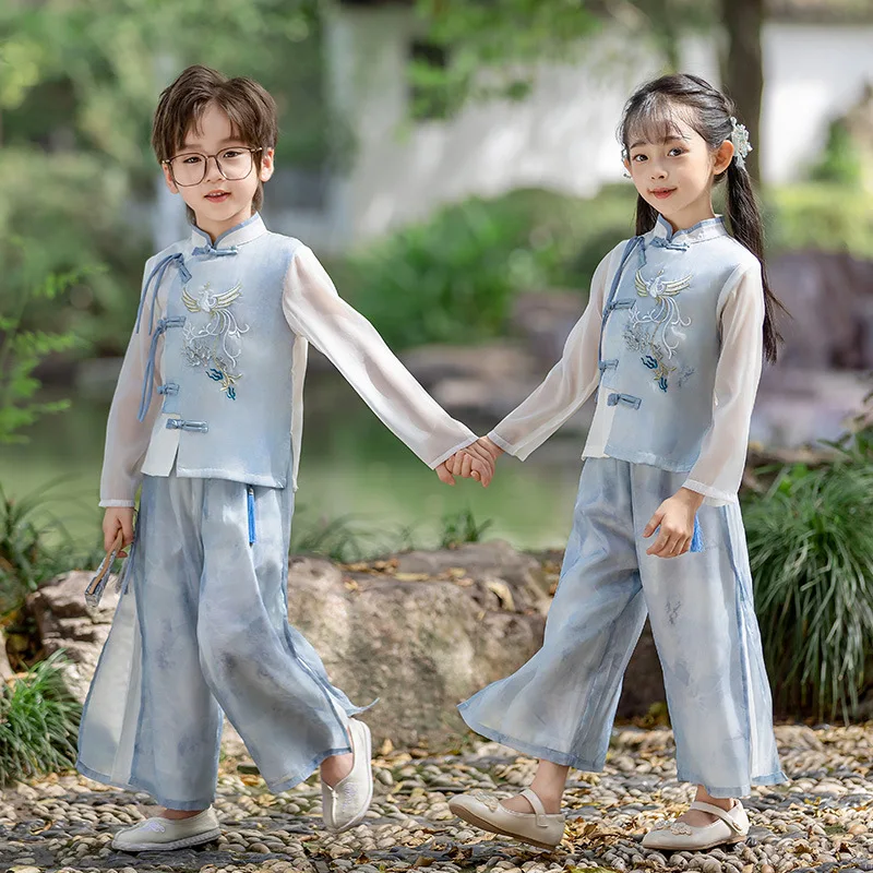 2026-新しい中国子供唐スーツ漢服ヴィナージュ伝統的なパフォーマンス衣装少年少女学生制服赤ちゃんの誕生日プレゼント