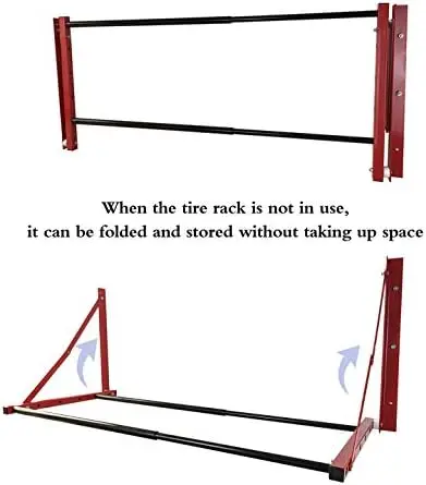 حامل عجلة الإطارات القابل للطي على الحائط لإطارات السيارات الاحتياطية، أحمر (32 بوصة - 48 بوصة) × 22 بوصة، حل تخزين المرآب #3