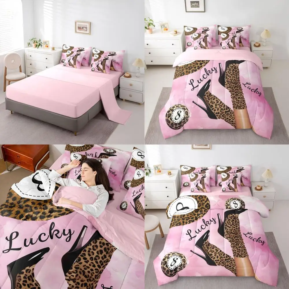 

Leopard Print Comforter Set for Women - Pink and Brown 7-Piece Bedding Ensemble