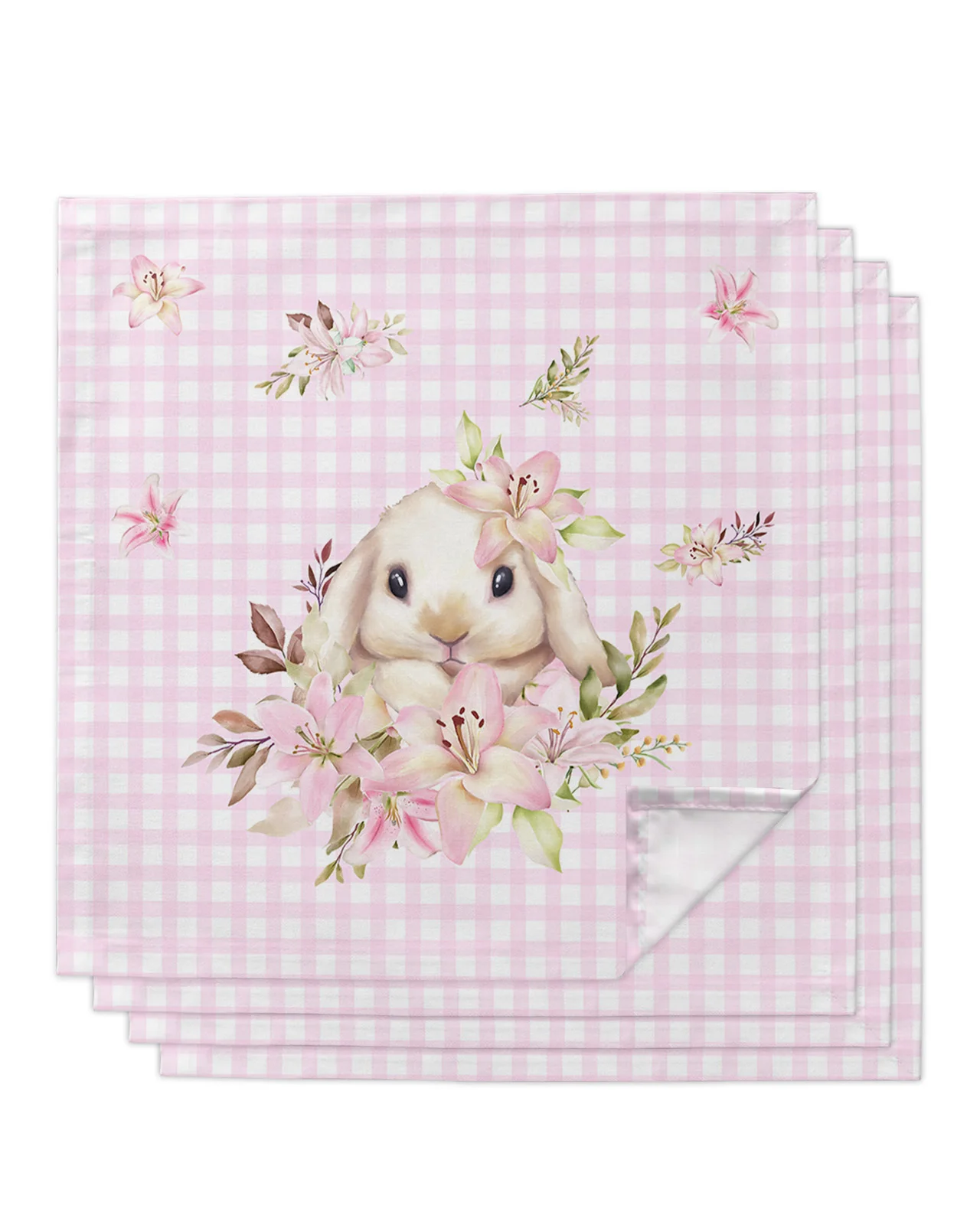 4/6/8pcs Easter Bunny Floral Plaid Table Napkins Cloth Wedding Party Table Cloth Festival Kitchen Dinner Handkerchief