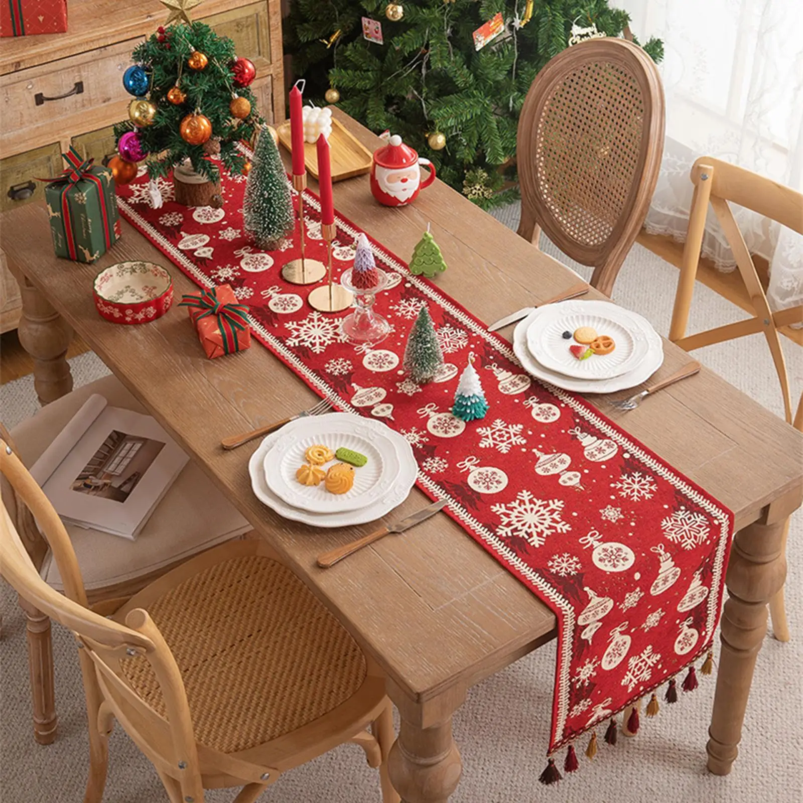 Christmas Table Runner Dining Table Decor for Dining Thanksgiving TV Stand