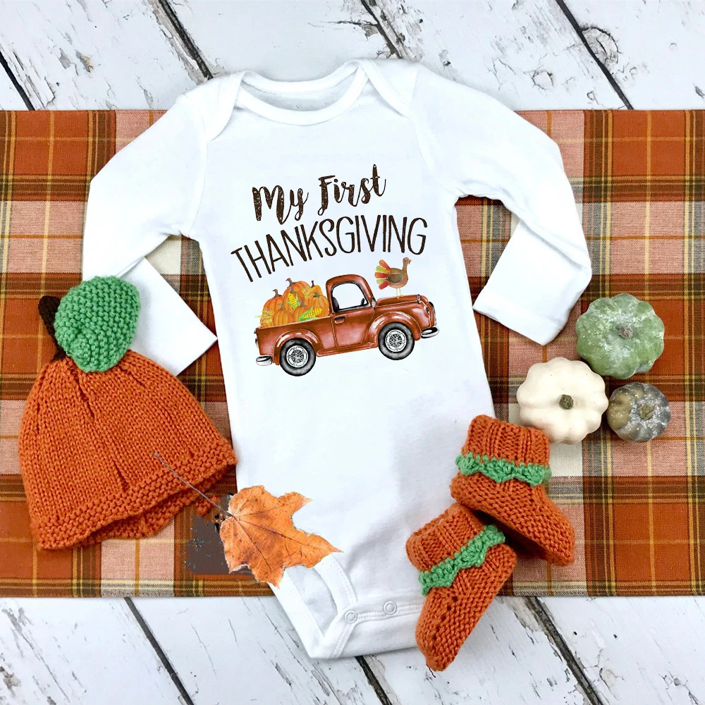 

My First Thanksgiving Printed Baby Romper Fall Party Newborn Bodysuit Infant Long Sleeve Jumpsuit Toddler Autumn Holiday Clothes