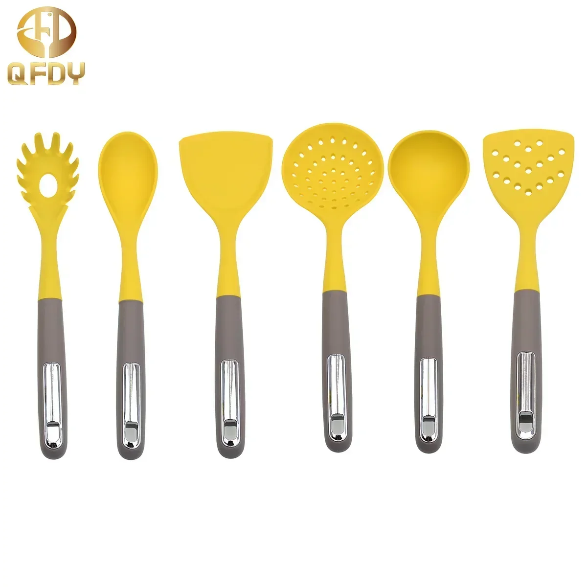 Yellow food grade silicone tight tooth spatula 7-piece set of non-slip handle non-stick cooker special two-color kitchenware