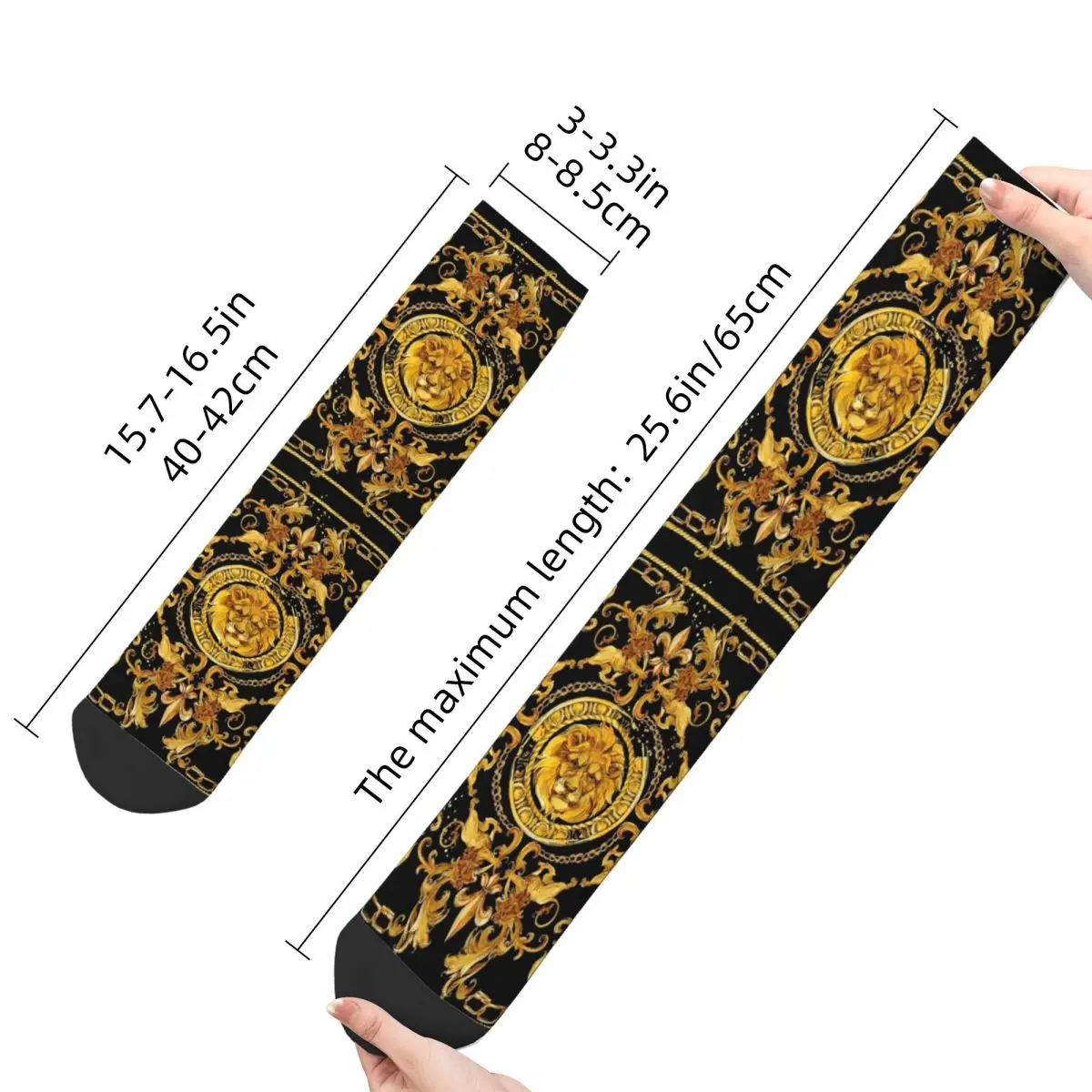 Golden Lion Luxury Design European Baroque Socks Men Women Funny Happy Socks Spring Summer Autumn Winter Middle Tube Stockings