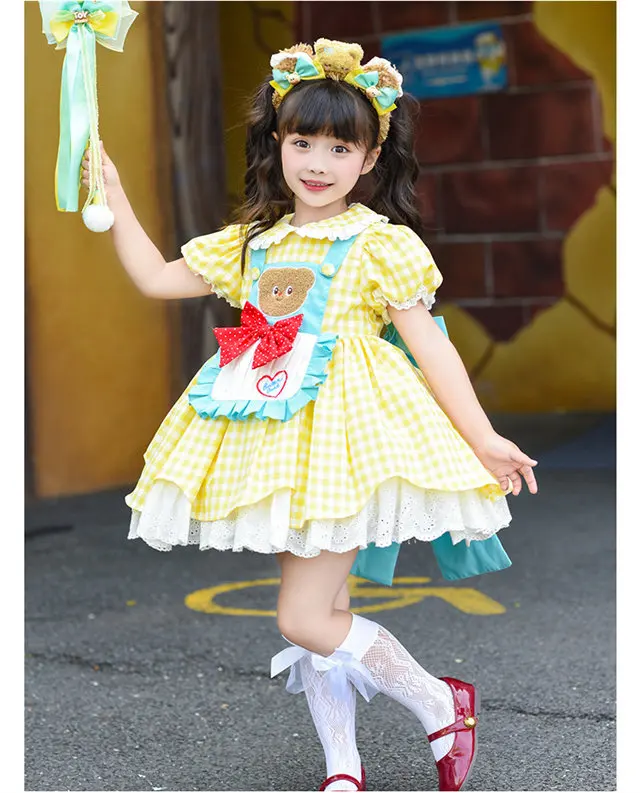 2-10 Jahre Sommer Blumenmädchen Lolita-Kleid Baby Mädchen Cartoon Bär Prinzessin Hochzeitskleid Tutu Geburtstag Boutique Süße Kleidung – Detail 4