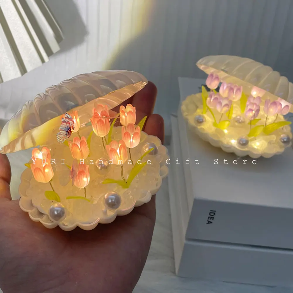 Imagem -02 - Tulip Shell Nightlight para Menina Material Faça Você Mesmo Artesanal Lâmpada para Atmosfera do Quarto Decoração para Casa Dia dos Namorados Presente de Aniversário