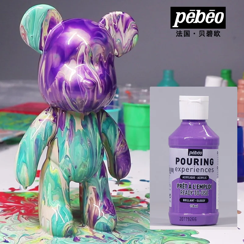 

118 мл Pebeo Pouring Experiences Акриловая краска, готовая к заливанию, предварительно смешанная для холста, дерева, бумаги, поделок, плитки, камней и многого другого