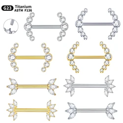 1PC PVD Titanium Nipple Piercing Bar For Women 14G Bezel Set CZ Front Facing Barbell Nipple Shield Ring Sexy Body Jewelry