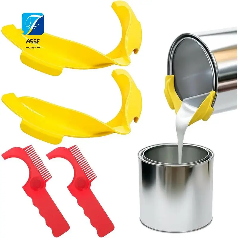 A55F-2Set Gallon Paint Can Spout Kit Portable Paint Pouring With Spatula Comb For 1-Gallon Containers Paints Coatings No-Drip