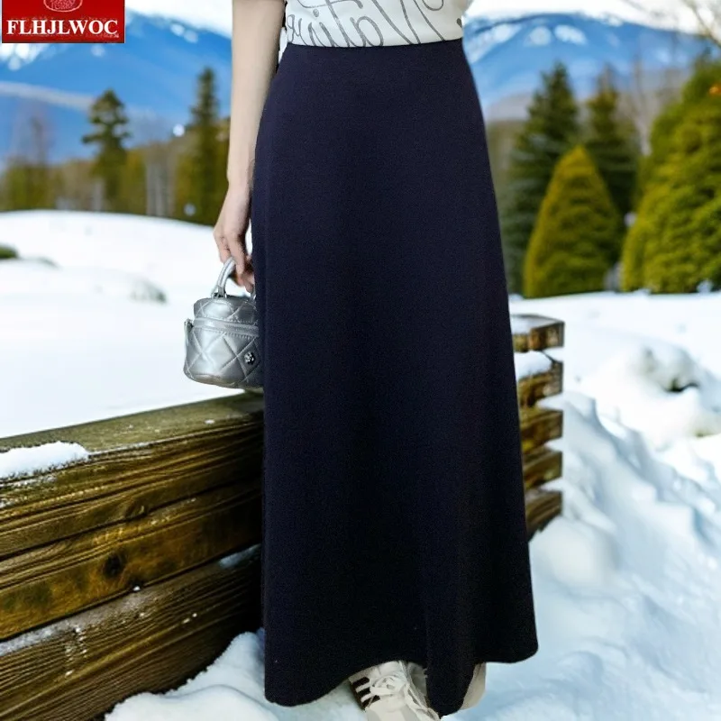 

Autumn Winter Long Skirts Hot Sales 2025 Women All-Match Japan Chic Korea FLHJLWOC Elastic High Waist Navy Blue Black Skirts
