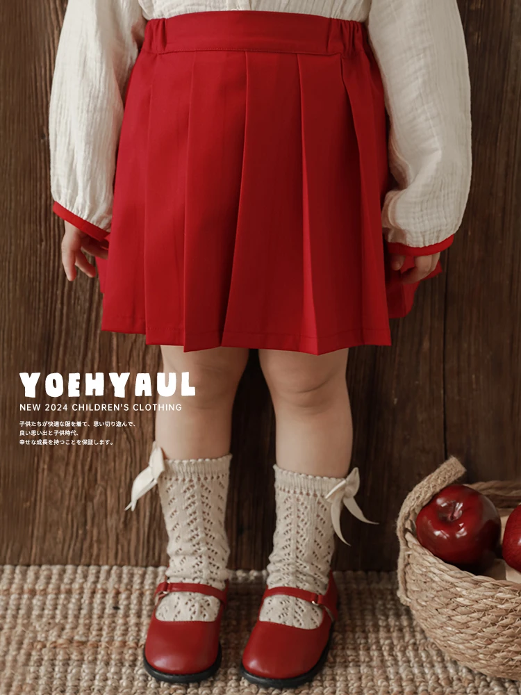 

Girls Spring New Solid Color Comfortable Flat Waist Pleated Skirt