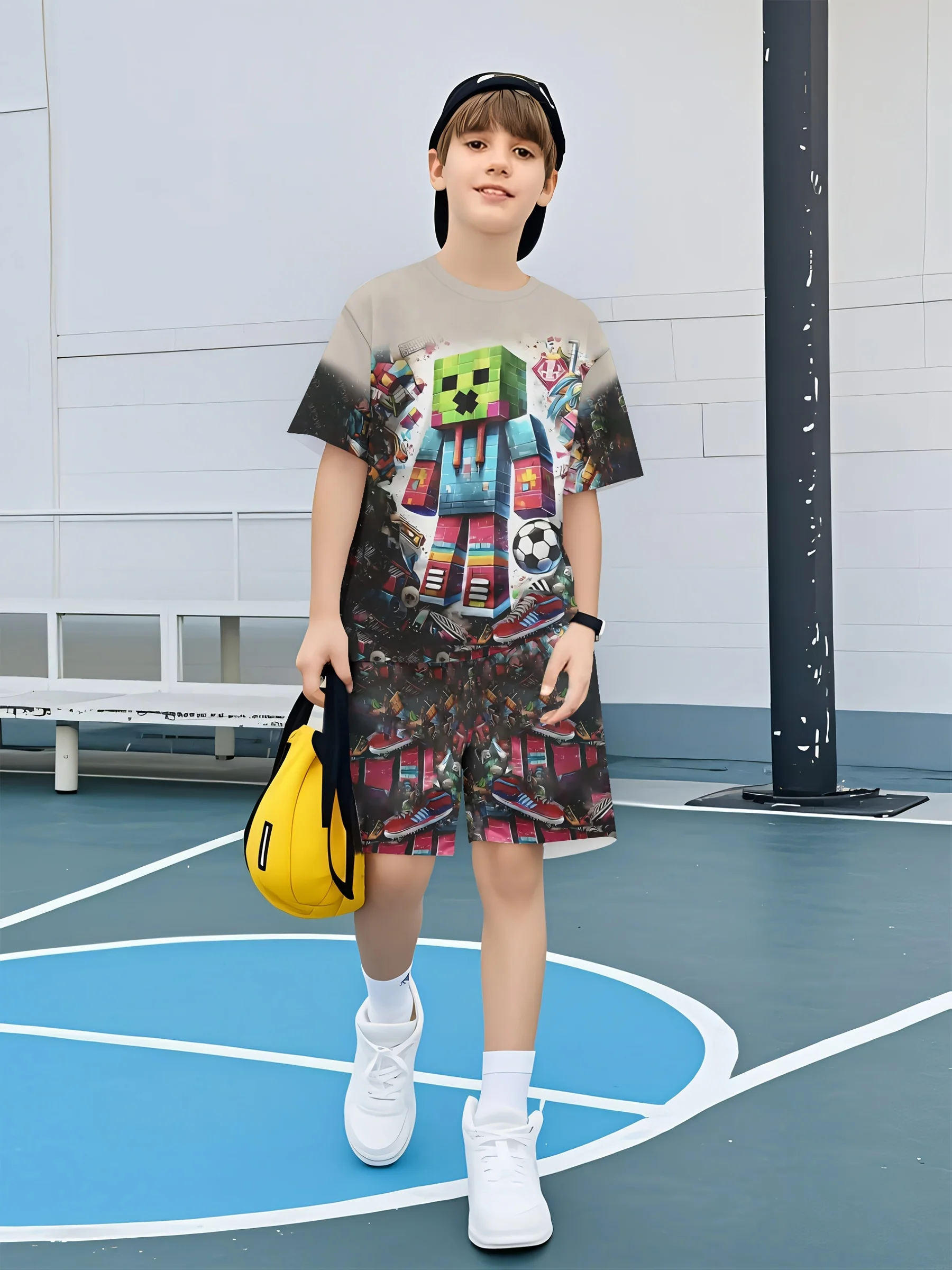 Fashionable 3D Printed Casual Pullover  Short Sleeved Shorts T-shirt  Outdoor T-shirt Shorts Set Suitable for Outdoor Wear