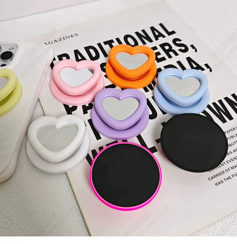 Koreanischer süßer 3D-Liebesherz-Make-up-Spiegel für Magsafe Griptok-Halter, Handy-Fingerring-Ständer, Halterung für iPhone 17 18, Mädchen-Halterung – Detail 2
