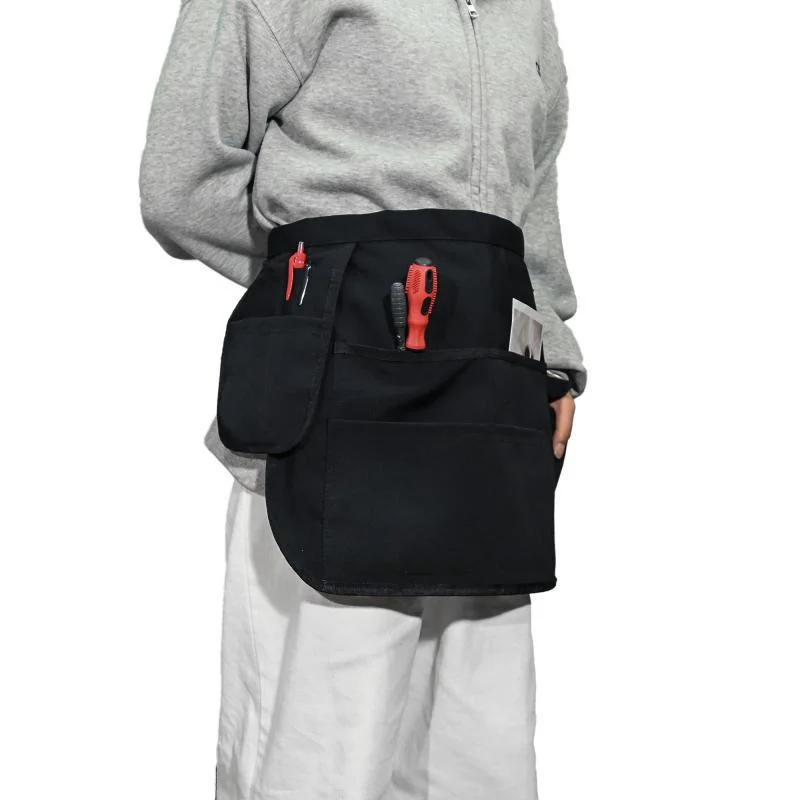 Canvas Half Waist Work Apron Unisex with Makeup Storage for Gardening Work Protective Dirt Resistant