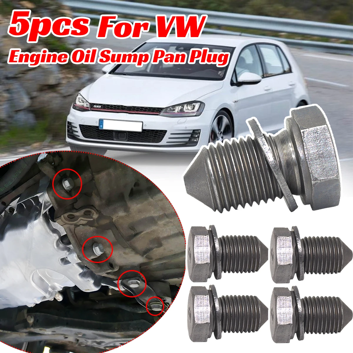 

5X For VW Touran Sharan Tiguan Polo Passat Transporter Golf Engine Oil Sump Pan Plug Drain Seal Washer Screw Thread M14x1.5x22