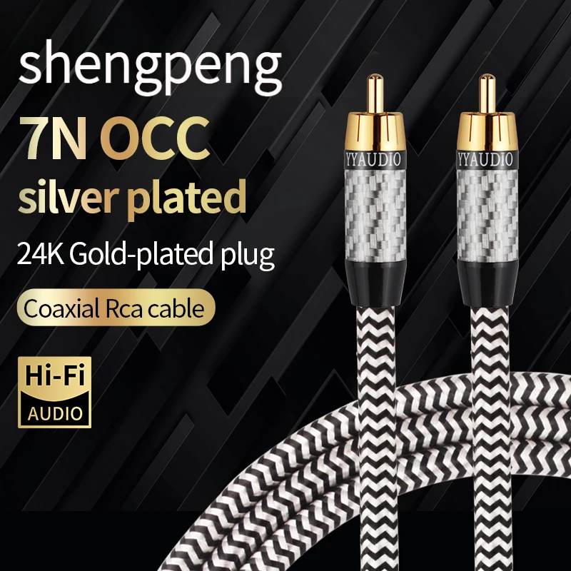 75Ω 7N OCC Silver Plated RCA to RCA Coaxial Cable for TV Amplifier Subwoofer free shopping