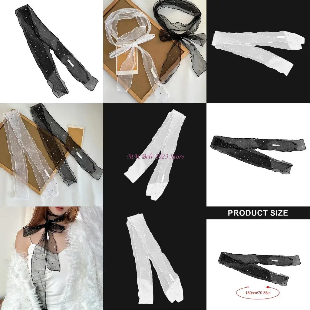 

49ME Elegant 90s Silk Scarf Temperament Long Skinny Neck Scarf Lightweight Portable