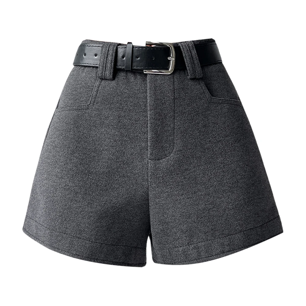 Novos shorts de lã para mulheres outono inverno olhar fino cintura alta calças de tecido de lã para outerwear inferior a linha calças de perna larga