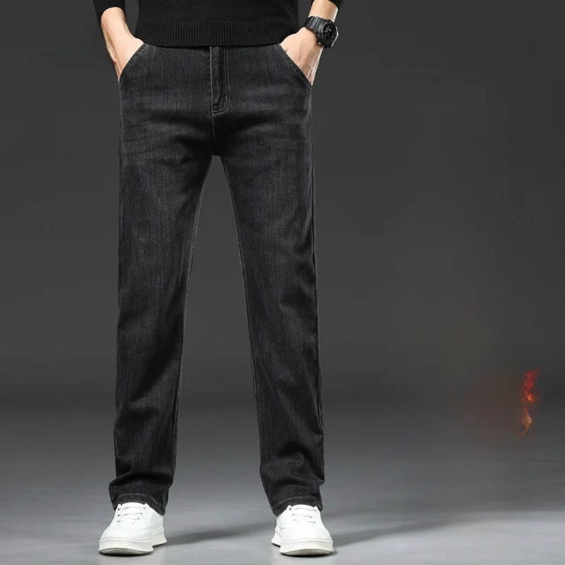 

Мужские джинсы на осень-зиму, с высокой талией, прямые, повседневные, удобные, эластичные, износостойкие, премиум-качество