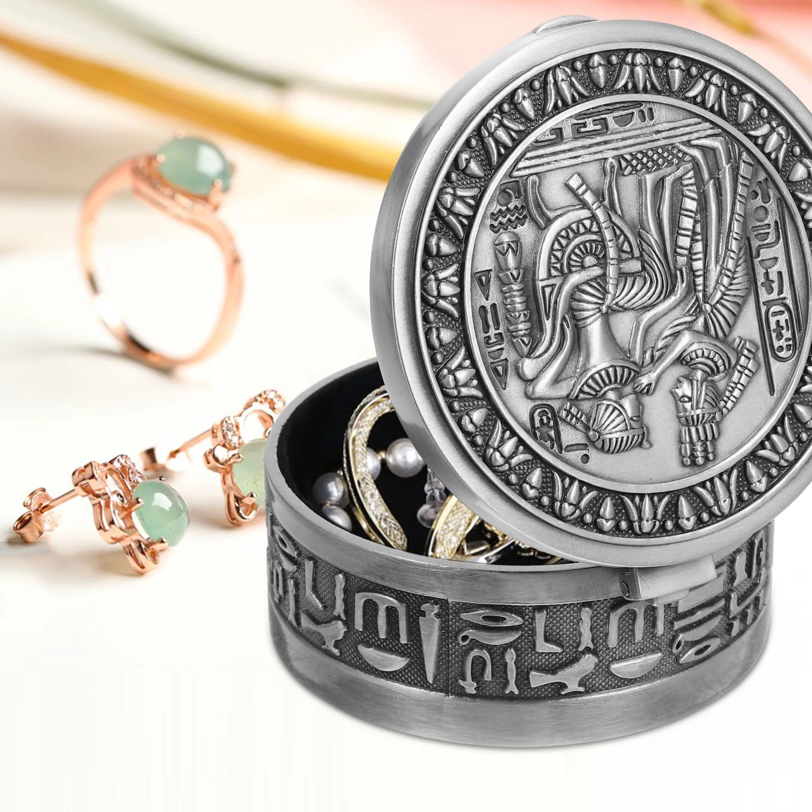 

Jewelry Box Vintage Case for Ring Bracelet Storage Aluminum Holder Unique Design Decorative Retro Style Container
