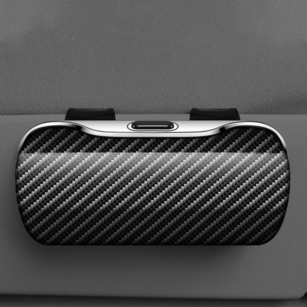 Car Sunglasses Holder for Sun Visor Carbon Fiber Pattern Soft for velvet Interior ABS Body 18.5 x 6.5 x 8.1 cm Dimensions