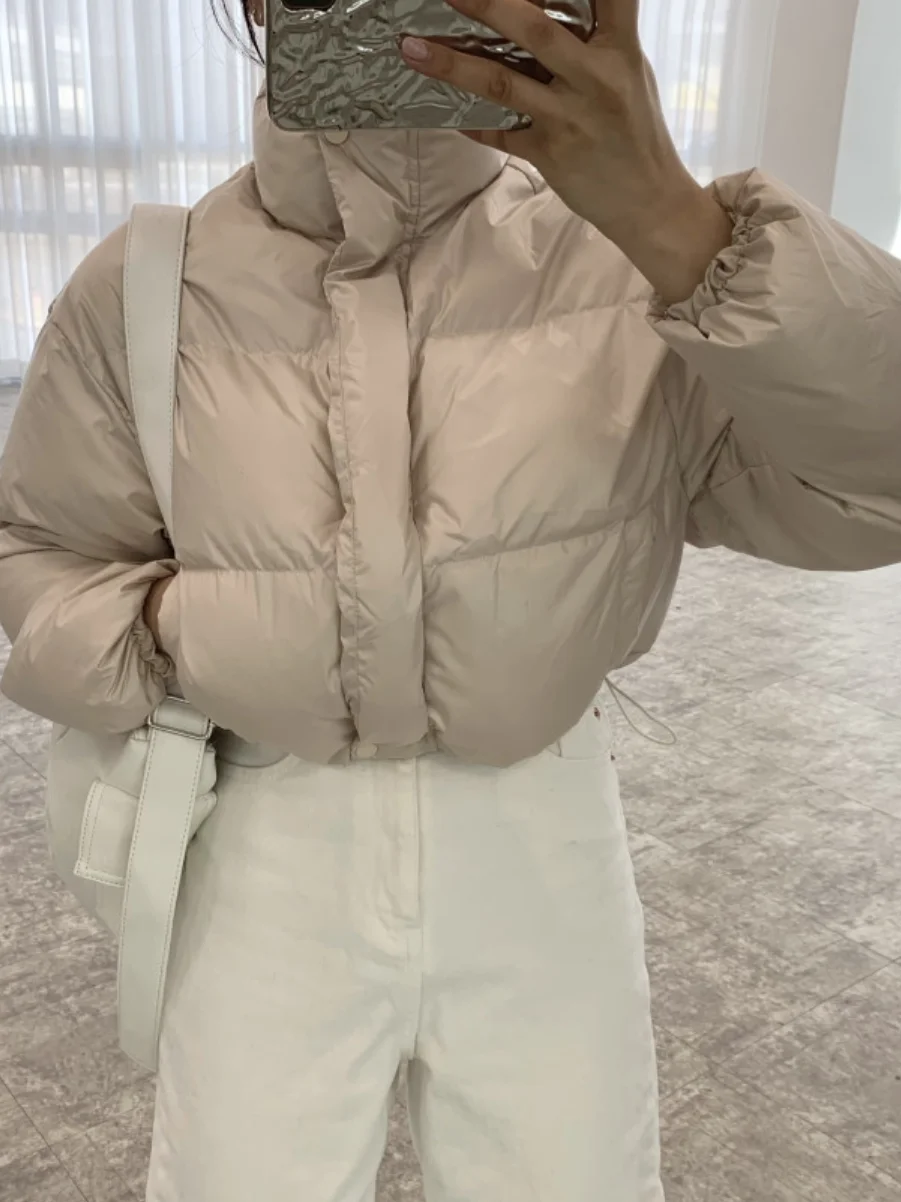 

Retro Collar Thiened Cotton Jaet Women's Chic Long Sve Bread Sle Coat Zipper Design ort Cotton Outerwear Trendy