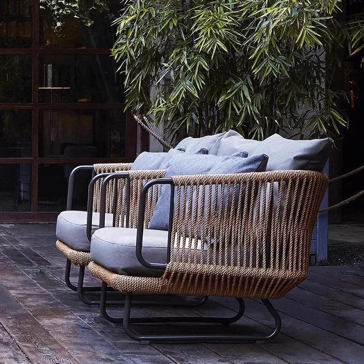 Outdoor sofa rattan chair courtyard sunscreen garden balcony homestay leisure chair open-air sofa coffee table combination water