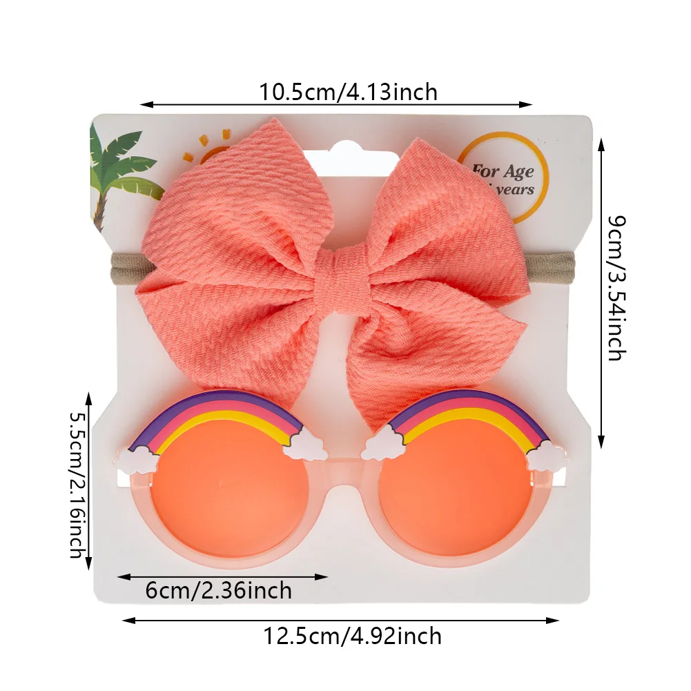 2Pcs/Set Rainbow Baby Sunglasses Bullet Bow Elastic Nylon Hair Bands Kids Boys Girls Cute Sun Glasses Photography Props