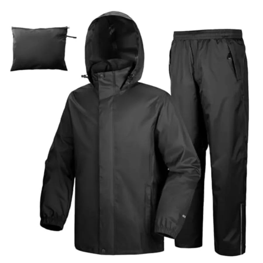 

Men's Rain Suit Packable Waterproof Lightweight Rain Gear for Golf Hiking Cycling 2 Pieces Rain Jackets and Pants