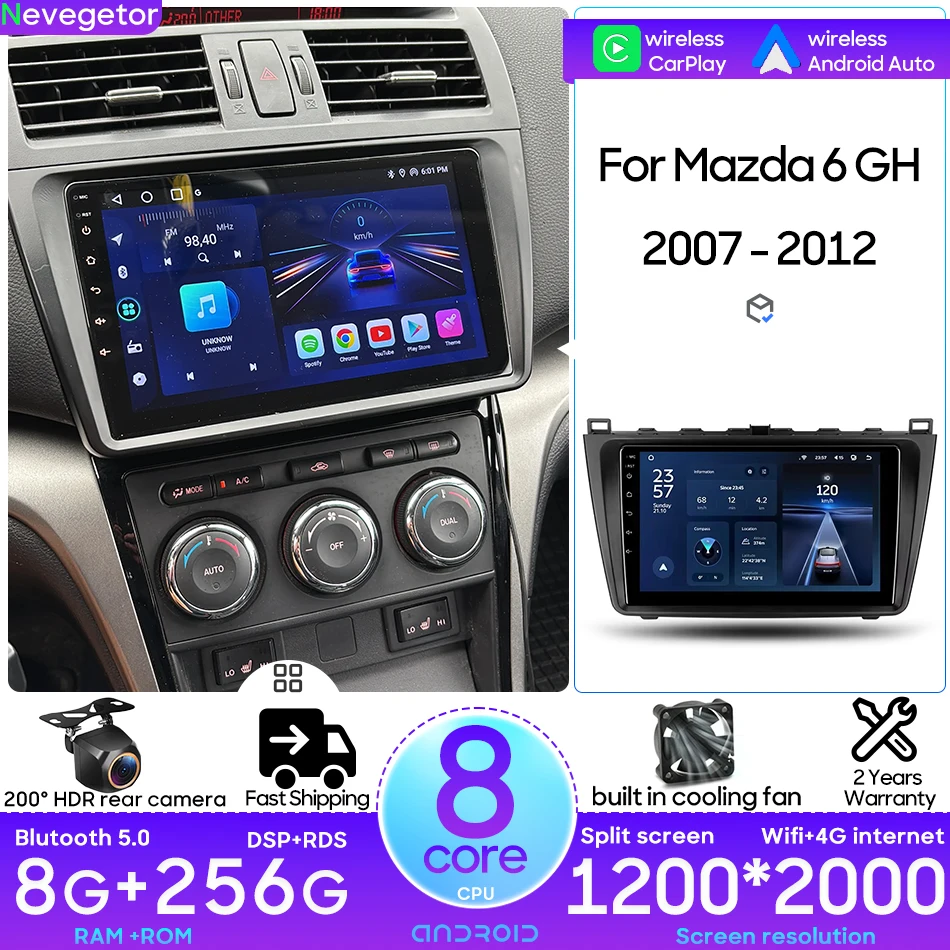 

Автомобильный мультимедийный видеоплеер Android 15 для Mazda 6 Rui GH 2007-2012 Головное устройство GPS-навигация 8 ГБ/256 ГБ CarPlay Auto Wi-Fi 2din