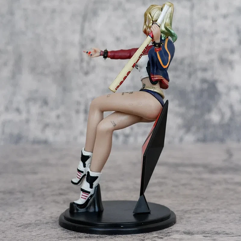 The Clown Princess of Crime Anime Figures Sitting Posture Harley Quinn Joker Model Car Decoration Doll Figurines Kids Toys Gifts