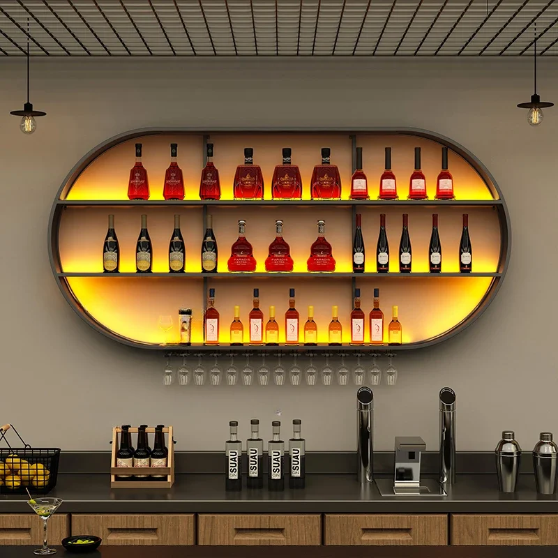 Modern Bar Cabinet Salon Luxe Shelves Whiskey Display Floating Shelf Drink Showcase Home Furniture Meuble Vin Commercial Corner