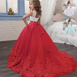 Red Christmas Dresses for Kids Girls Children's Pageant Performance Formal Gown Teen Girls Wedding Party Tailling Long Dress