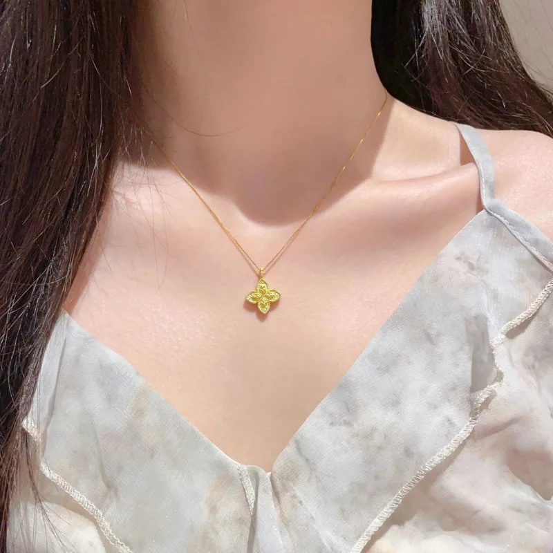 

Новое золотое ожерелье с подвеской в виде четырехлистного клевера в китайском стиле, женское индивидуальное универсальное модное темпераментное легкое роскошное ожерелье Ins Col