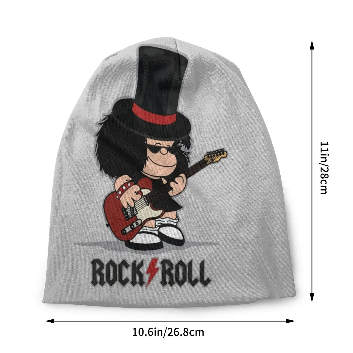 Comic Mafalda Rock Guitar Beanies Caps For Men Women Unisex Streetwear Winter Warm Knitting Hat Cartoon Quino Manga Bonnet Hats