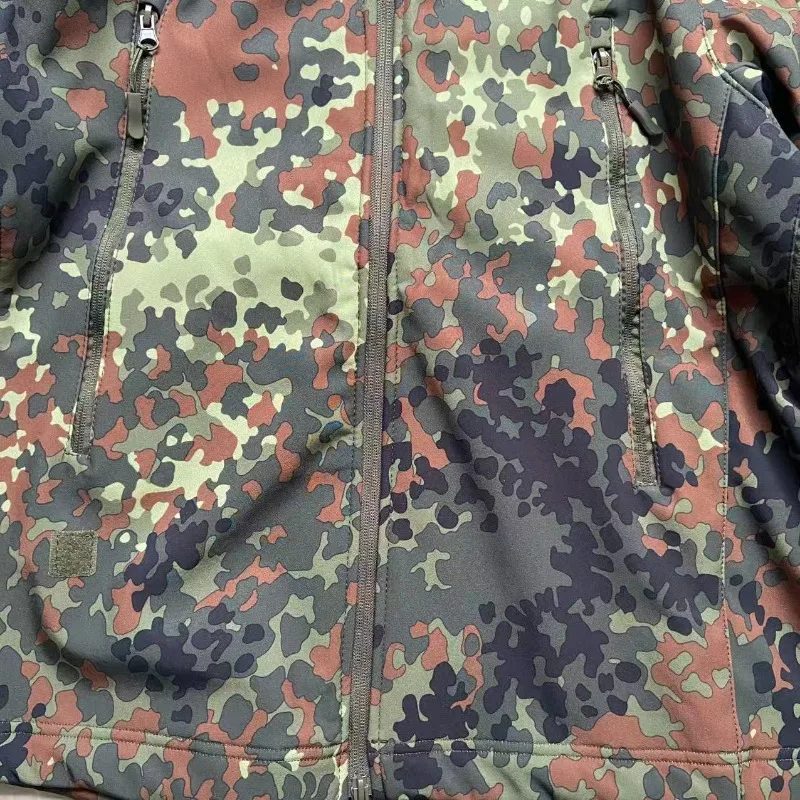 German Flecktarn Camouflage Tactical Jacket Men Winter Thermal Fleece Softshell Combat Coat Militar TAD Hooded Outwear view 2