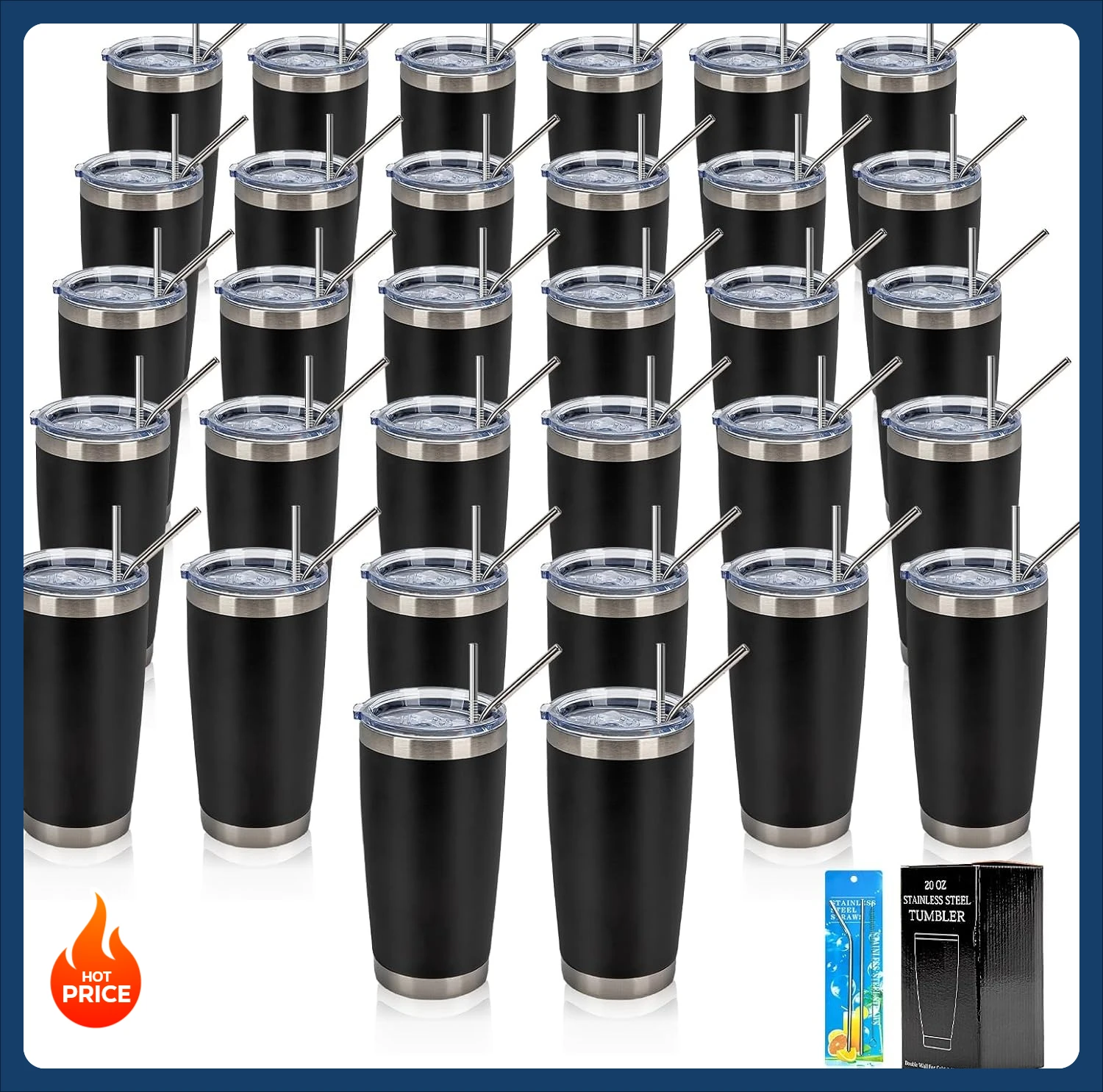 

[New Arrival!]32 Pack 20oz Stainless Steel Bulk Tumblers with Lids and Straws Double Wall Insulated Travel Mug Durable Powder Co