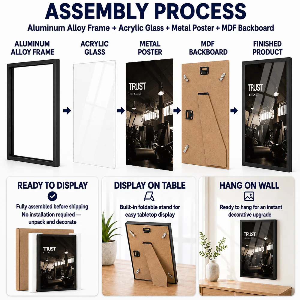 Trust The Process Gym Metal Poster With Aluminum Alloy Frame Personalized Photo Bold Motivation Style Wall Art For Locker Room