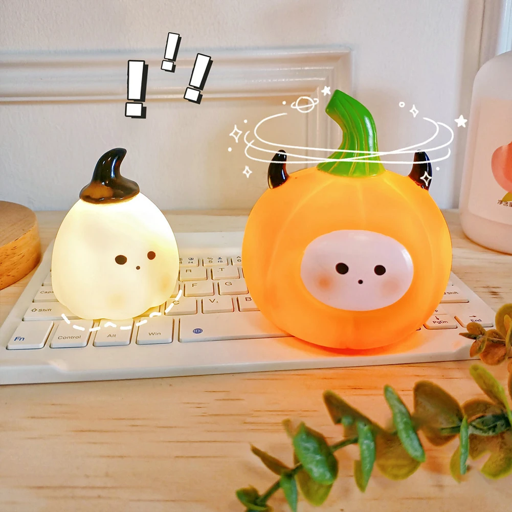 Halloween led bonito lâmpada led grau alimentício silicone bonito abóbora/fantasma berçário lâmpada a pilhas mesa de escritório e decoração do dia das bruxas