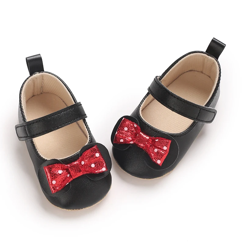 Sweet Baby Shoes Baby Boy Girl Shoes Girl Classic Bowknot Soft Sole Anti-slip PU Dress Shoes First Walker Toddler Crib Shoes