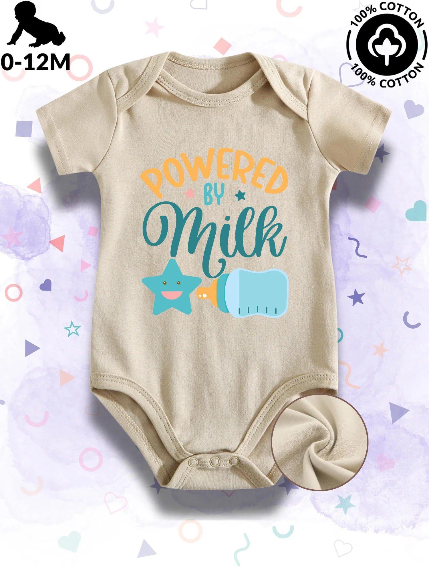 Body de Bebé Unisex Powered By Milk, 100% Algodón Suave, Traje de Gateo Beige para Todas las Estaciones, 190GSM