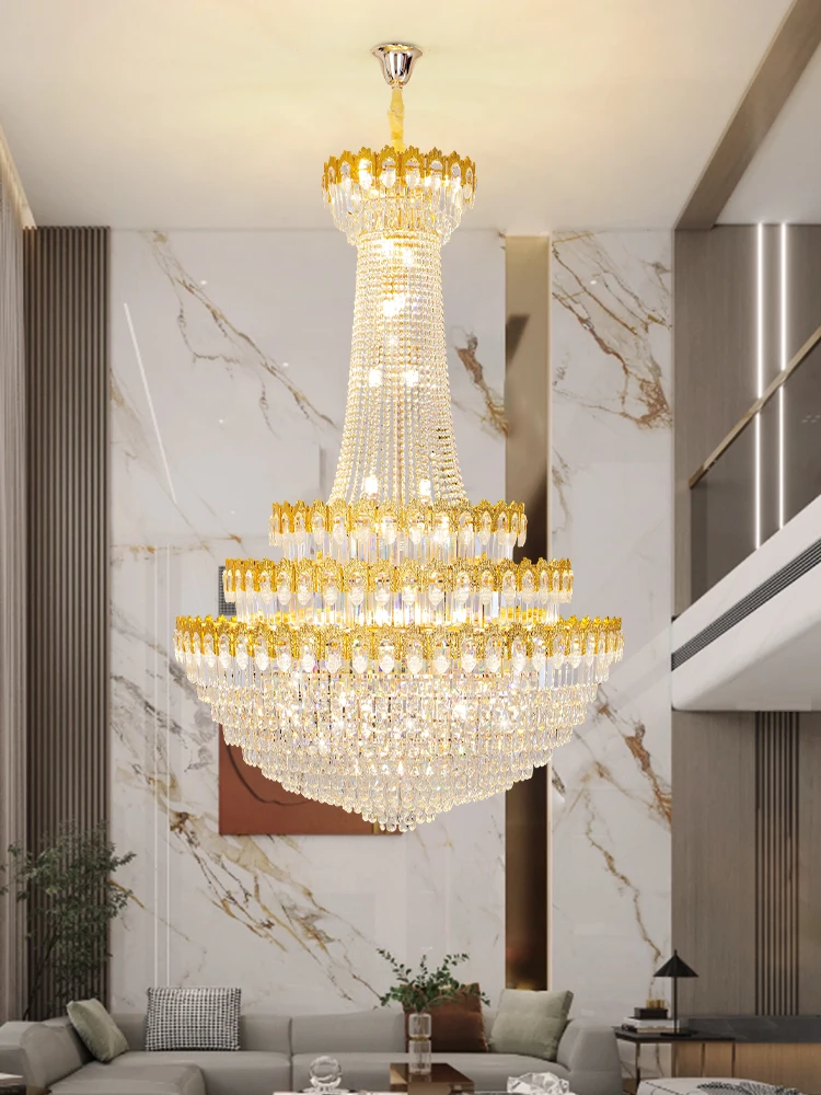 

Luxury Wedding Decoration Lighting Living Room Staircase Lobby Gold Chandelier Crystal Pendant Light Chain Chandelier For Hotel