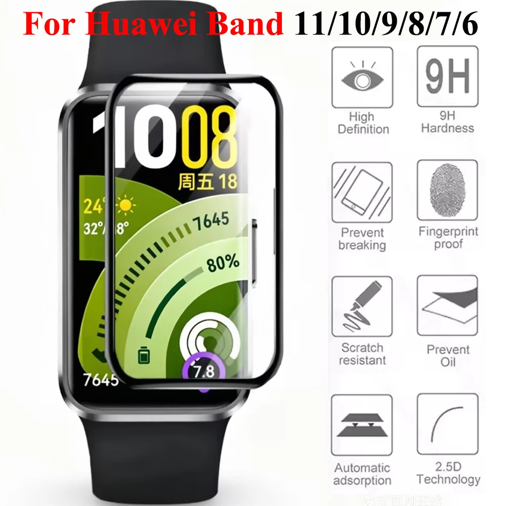 1-3PCS Curved Soft Protective Glass For Huawei Band 11 Pro 10 9 8 7 6 Full Screen Protector Film For Huawei Band 11 Accessories