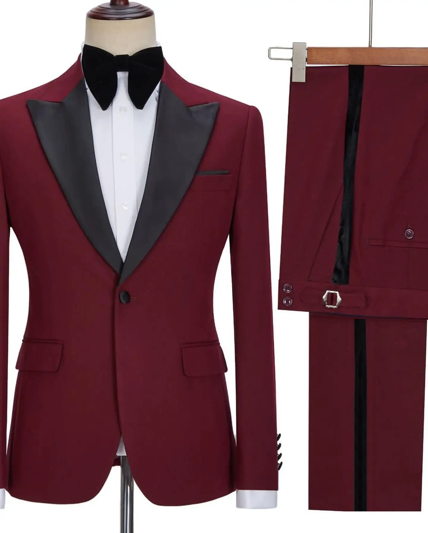 Red Men Suits Pants Set Custom Made Jacket 2 Piece Blazer+Trousers Cotton Catwalk Groom Wedding Tuxedo Office Business Male Coat