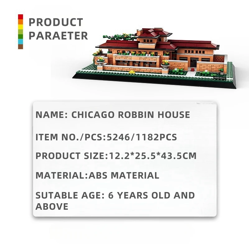 1182PCS สถาปัตยกรรมที่มีชื่อเสียงของโลก CHICAGO ROBBIN HOUSE USA Building Blocks รุ่นอิฐประกอบของเล่นอนุภาคขนาดเล็กของเล่นของขวัญ