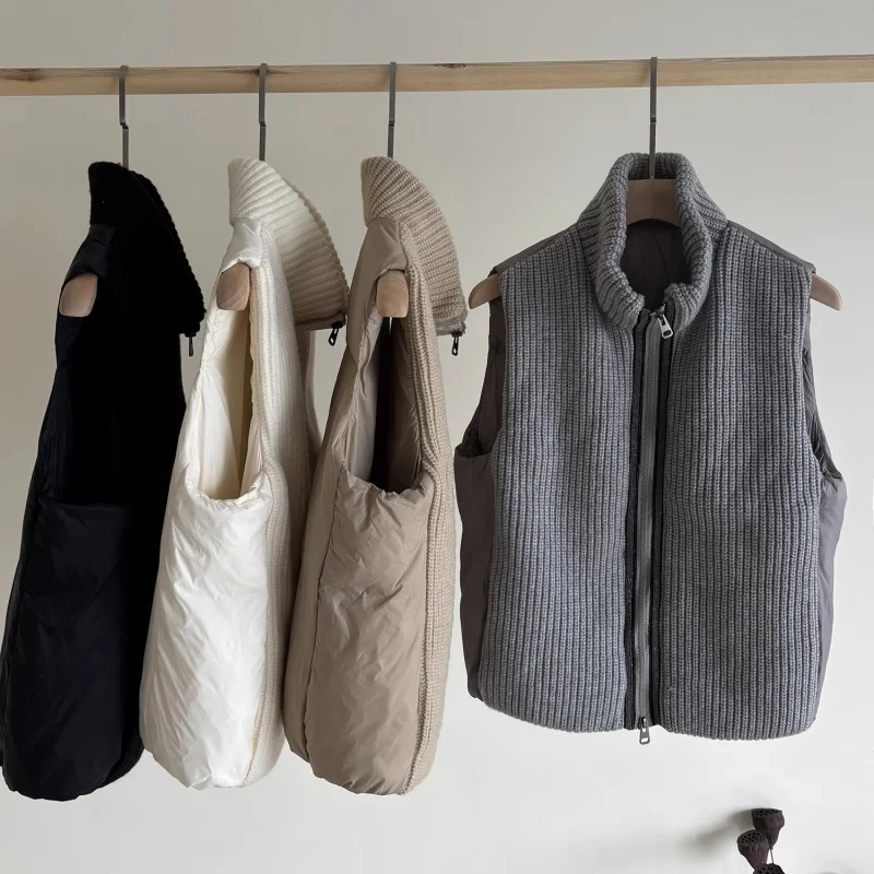 2025 hiver nouvelle épissage col montant débardeur doudoune y2k haute qualité mode épaissi chaud sans manches en duvet d'oie gilet