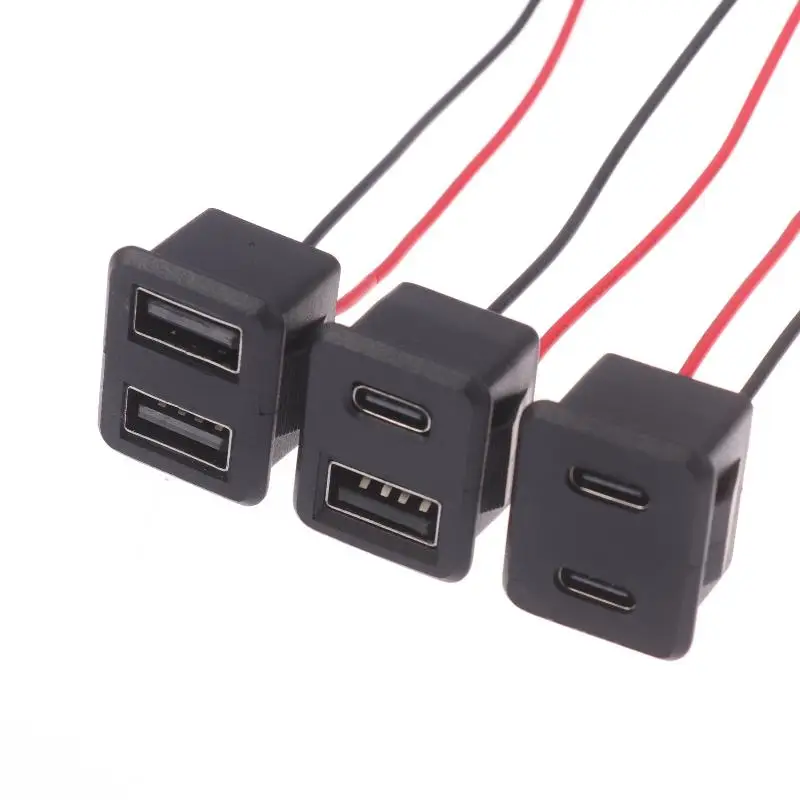 1/3Pcs Power Socket With Cable Connector Double Layer Usb Female Base Type-C Socket & Female Usb Lamp Charging Socket-F(x)